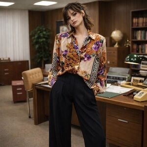 Insanely good Vintage Blouse Mixed print Floral Scarf Animal Mobwife Sz 20